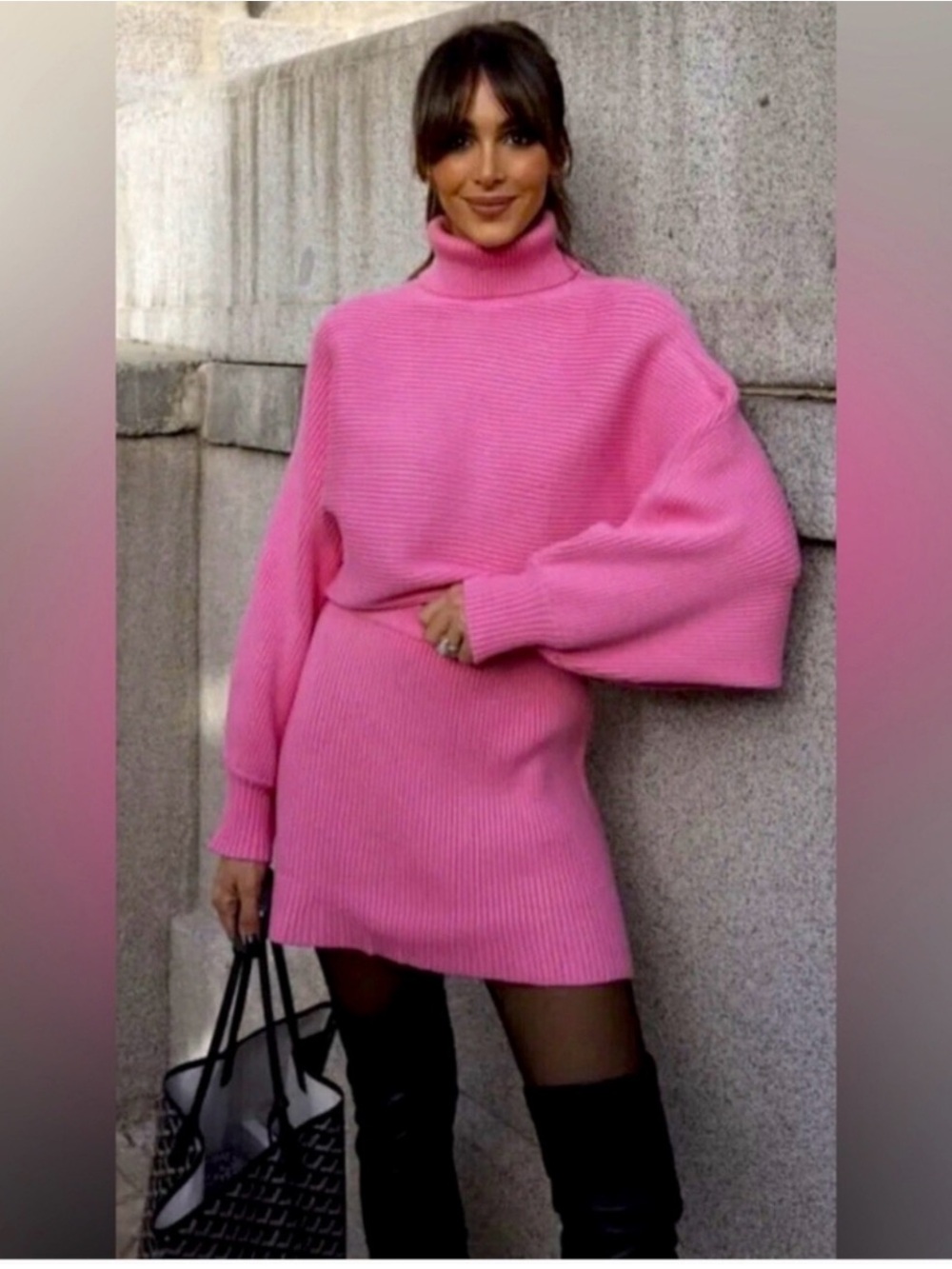 NWT New Zara High Collar Knit Sweater Pink size XS Style 5536/123
